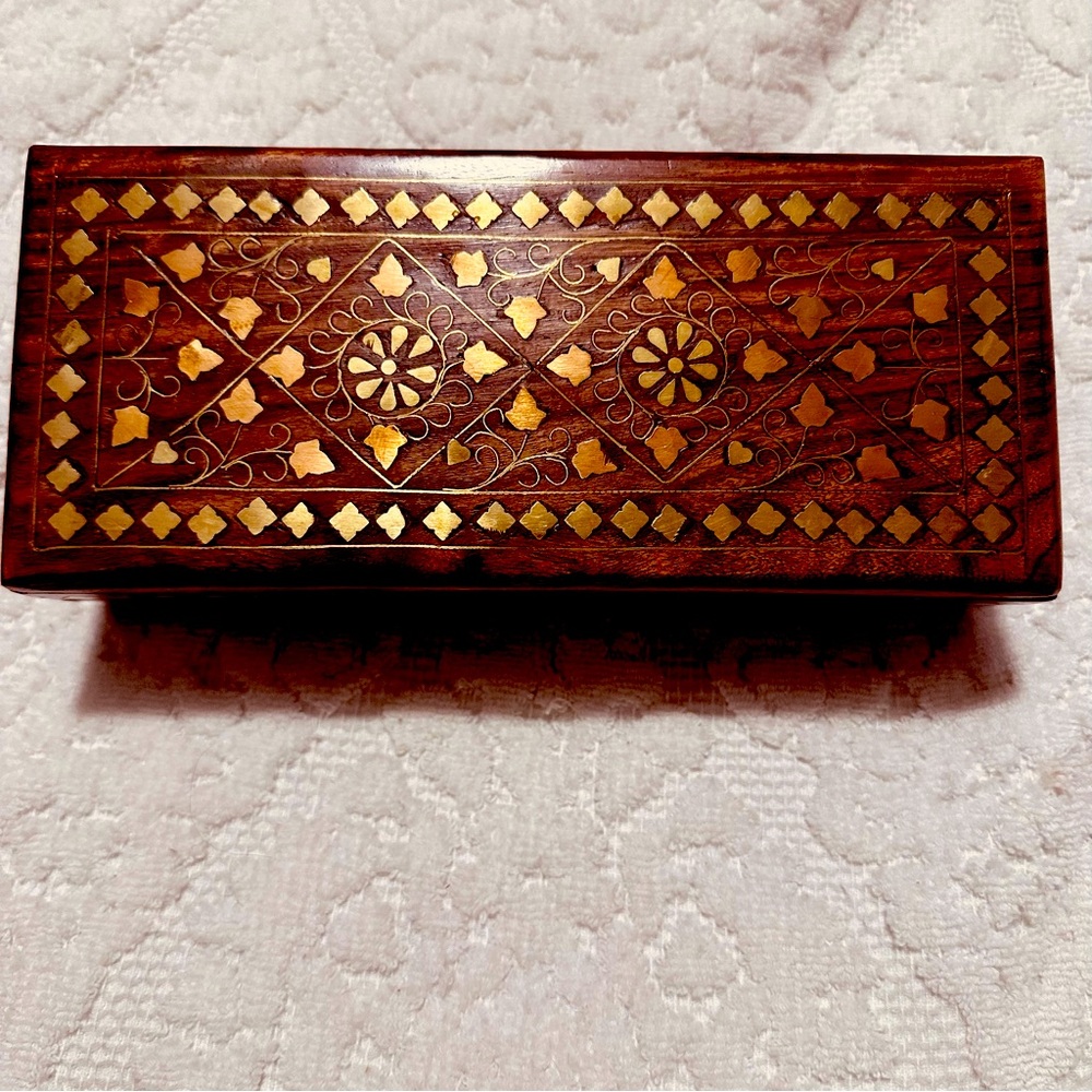 Vintage | Jewelry Box | Wooden & Brass Mosaic Jewelry Box